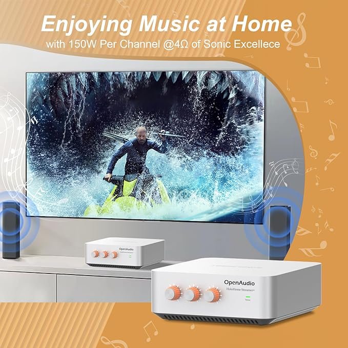 HoloHome Streamer Plus amplifier enhancing your home theater setup